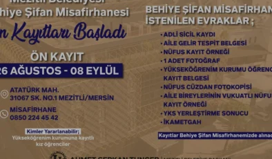 Mezitli Belediyesi Behiye Şifan Misafirhanesi Ön Kayıtlarını Başlattı