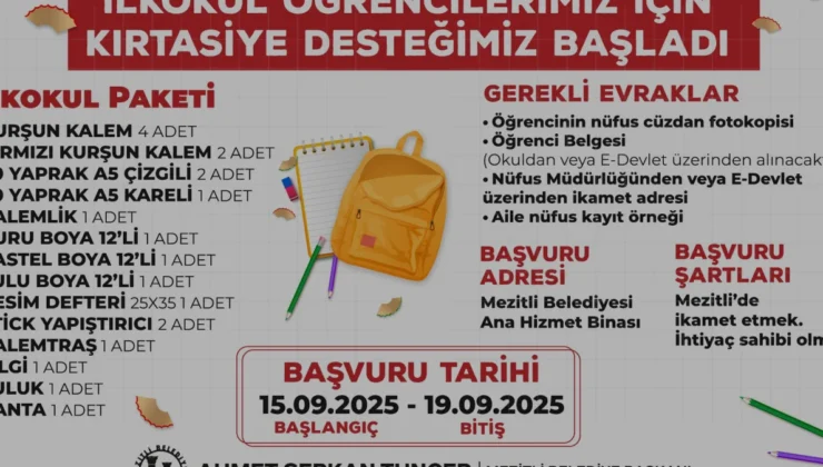 Mezitli Belediyesi ilkokul öğrencileri için kırtasiye desteği başlatıyor