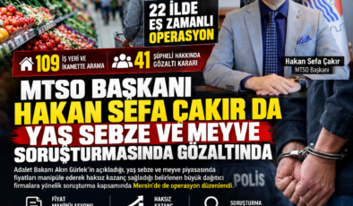 MTSO Başkanı Hakan Sefa Çakır da yaş sebze ve meyve soruşturmasında gözaltında