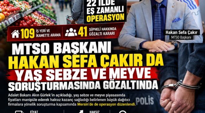 MTSO Başkanı Hakan Sefa Çakır da yaş sebze ve meyve soruşturmasında gözaltında