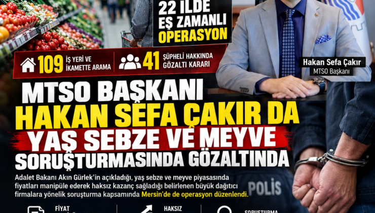 MTSO Başkanı Hakan Sefa Çakır da yaş sebze ve meyve soruşturmasında gözaltında