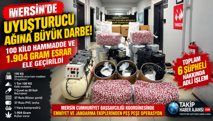 MERSİN’DE UYUŞTURUCU DEPOSU ÇÖKERTİLDİ! 100 KİLO HAMMADDE ELE GEÇİRİLDİ